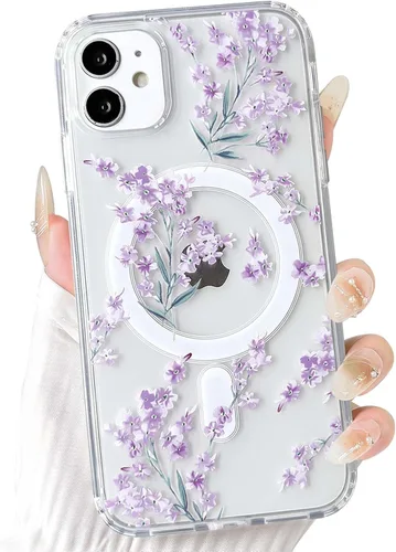 Vista 73 de NITITOP Funda magnética transparente compatible con iPhone 14 Plus/15 Plus, compatible con MagSafe lindas flores, hojas florales para mujeres