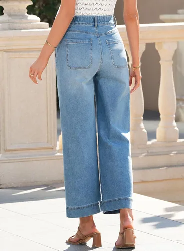 Vista 7 de BLENCOT - Pantalones de maternidad para mujer de cintura alta, pierna ancha y elástica de mezclilla, ropa de embarazo