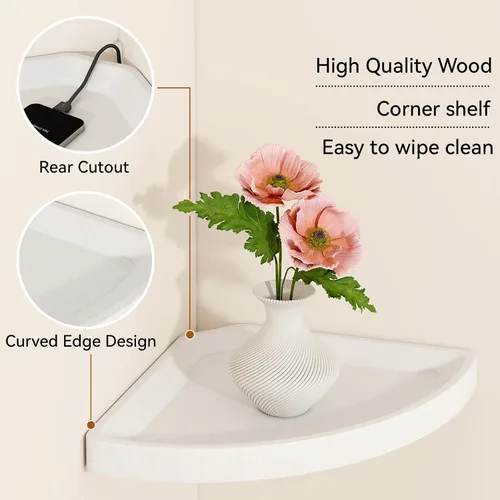 Vista 4 de YMYNY Set of Corner Floating Shelves for Wall Mount 12" White
