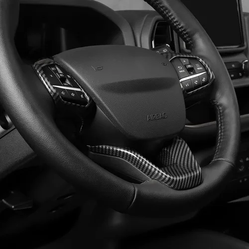 Vista 7 de Linskip Moldura de volante de fibra de carbono para Ford Bronco Sport 2025, 2024, 2023, 2022 2021, fundas para volante para Bronco Sport, accesorios