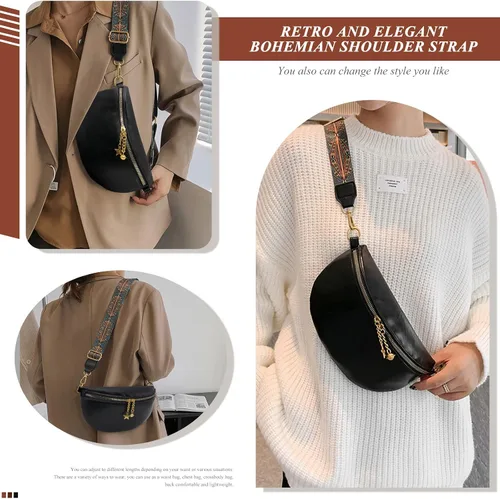 Vista 3 de Long Keeper Bolsos cruzados para mujer, de piel vegana, a la moda, con correa ancha ajustable, cangurera de viaje pequeña