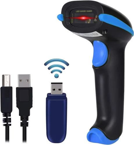Vista 10 de WoneNice Escáner de código de barras inalámbrico 2.4G - Lector de código de barras inalámbrico de mano 1D para venta al por menor, almacén, Negro