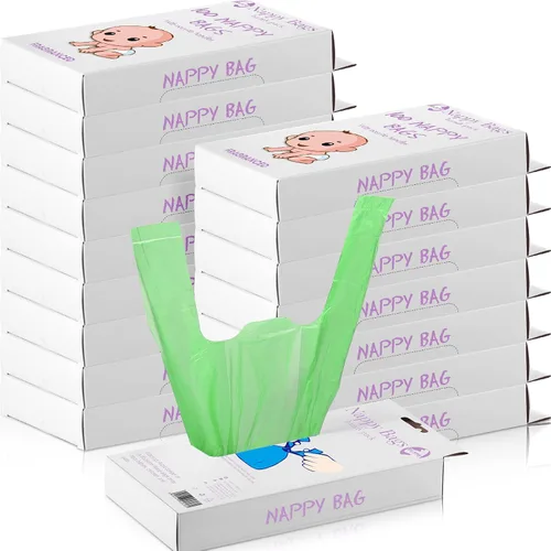 Vista 8 de 1600 bolsas de pañales desechables para bebés, sacos de pañales perfumados con asa de corbata de eliminación de bolsas de basura para caca de bebé