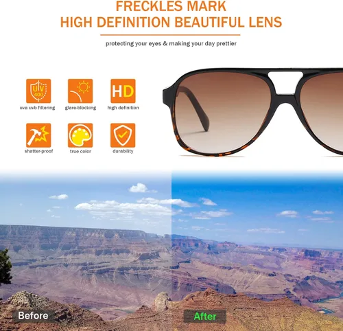 Vista 4 de Lentes de sol vintage retro de los años 70 para mujer y hombre montura clásica cuadrada y grande estilo aviador lentes naranjas de moda UV400