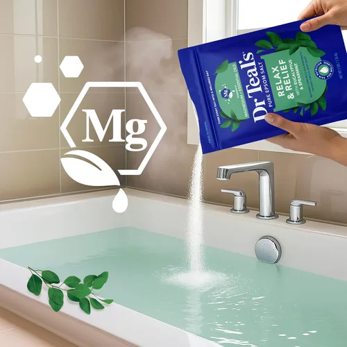Vista 5 de Dr Teal's Baño de remojo y espuma de sal de Epsom pura, relajación y alivio con eucalipto y menta verde, paquete combinado