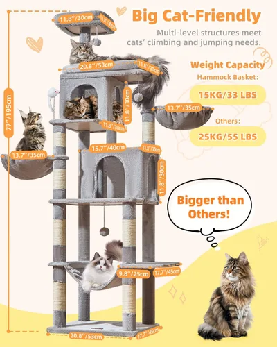 Vista 2 de Taoqimiao - Árbol para gatos, torre de gatos de 77 pulgadas para gatos grandes, condominios de varios niveles para gatos de interior con 2
