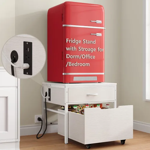 Vista 13 de Soporte para Mini Nevera, Estación de Gabinete de Barra de Café con Espacio de Almacenamiento para Insertar Refrigerador Pequeño, Organizador
