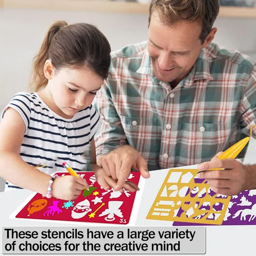 Vista 6 de Juego de 30 plantillas de dibujo para niños, plantillas de plantillas de pintura de dibujo de plástico para niños, manualidades, proyectos de arte