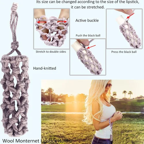 Vista 52 de BIHRTC Llavero de pulsera boho con soporte para lápiz labial, pulsera hecha a mano