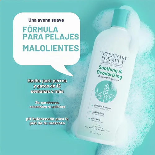 Vista 3 de Veterinary Formula Smart Coat Complex - Champú de avena calmante y desodorizante para perros, 17 onzas líquidas, bicarbonato de sodio elimina