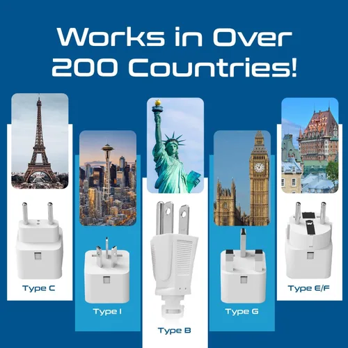 Vista 7 de Adaptador de conexión universal a tierra Ceptics, 4 USB + convertidores 150 W, Blanco