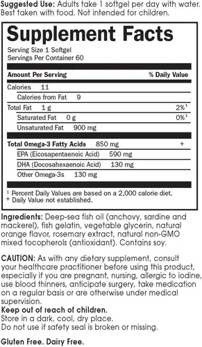 Vista 5 de Minami Nutrition Garden of Life - Aceite de pescado supercrítico Omega-3, 60 geles suaves cada uno, 850 mg, paquete de 2