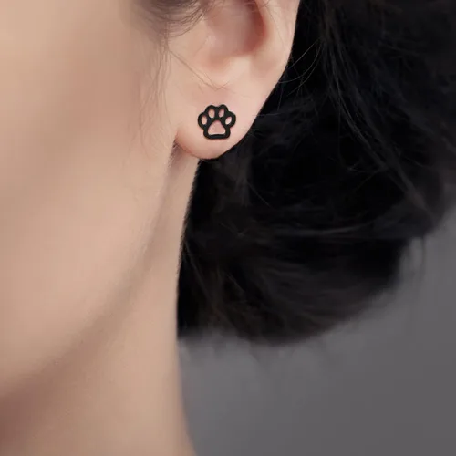 Vista 3 de Aretes pequeños minimalistas para mujeres y niñas, de acero inoxidable, huecos, cachorros, gatos, perros, animales, huellas dactilares, cartílago