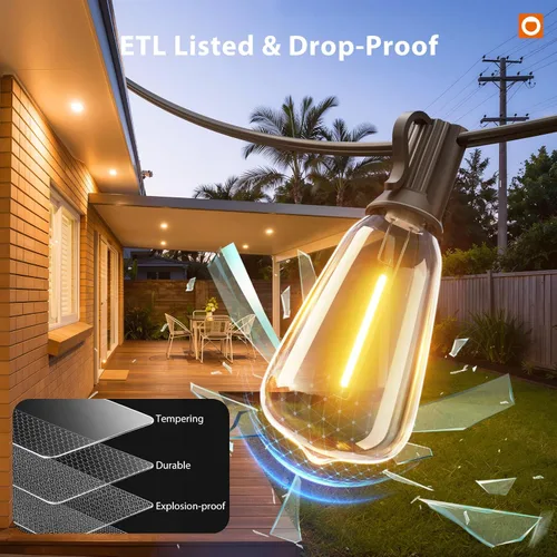 Vista 4 de addlon Tira de luces para exteriores de 196 pies para exteriores con control de aplicación, luces impermeables para patio con bombillas LED Edison