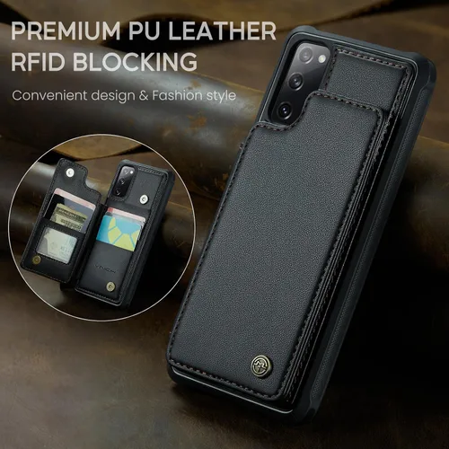 Vista 8 de Vinich - Funda tipo cartera para Samsung Galaxy S20 FE con tarjetero, color negro Ranuras de crédito con bloqueo RFID, soporte para teléfono a