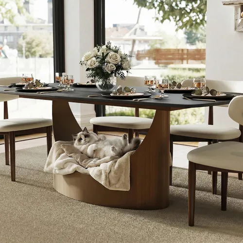 Vista 5 de POVISON Mesa de Comedor Moderna Hobart de 63" para 4, Mesa de Comedor Rectangular de Servicio Pesado Negro Mate, Superficie de Mesa de Comedor