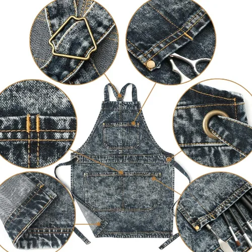 Vista 2 de Jeanerlor Delantal de trabajo de algodón con bolsillos para mujeres y hombres con correas cruzadas y ajustable S a XXXL 2 tamaños
