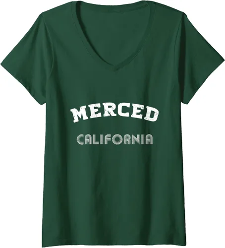 Vista 6 de Camiseta vintage con cuello en V para mujer de Merced City California State, Negro