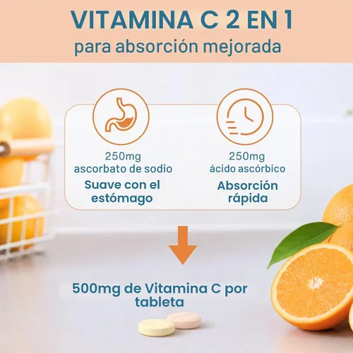 Vista 3 de Igennus Vitamina C masticable 250-500mg suave y tamponada para niños y adultos
