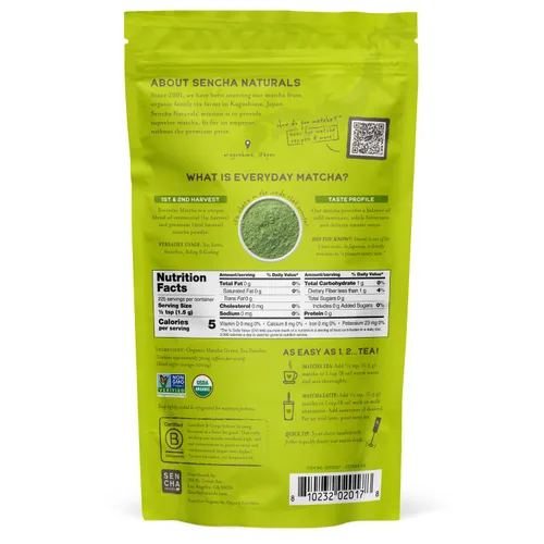 Vista 8 de SEN CHA Naturals Polvo matcha orgánico diario, auténtico té verde japonés, polvo matcha de grado culinario y ceremonial de primera y segunda
