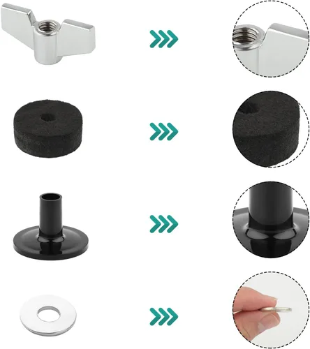 Vista 3 de Accesorios de repuesto para platillo, accesorios de tambor, funda de platillo negro y fieltro con tuercas de ala base, fieltros de platillo