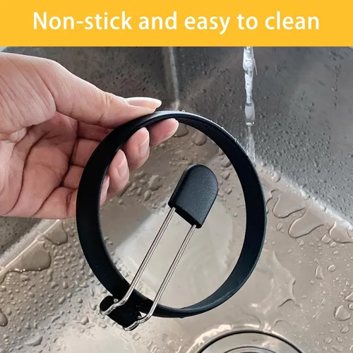 Vista 5 de Anillos de silicona antiadherentes mejorados, molde líquido a prueba de fugas para freír huevos y sándwiches de desayuno, paquete de 4 anillos