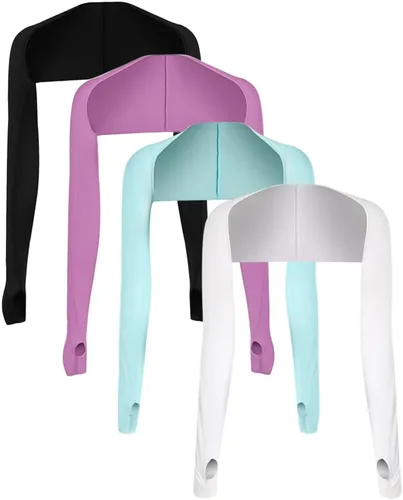 Vista 6 de Katutude 4 piezas de chal refrescante para mujer, manga de protección solar, transpirable, anti rayos UV, con agujeros para los dedos, para golf