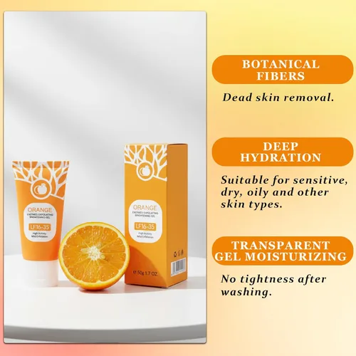 Vista 2 de Charunee Gel exfoliante de enzimas naranjas para cara y cuerpo, gel blanqueador exfoliante naranja, para exfoliante facial, hidratante, limpieza