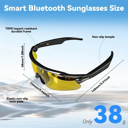 Vista 9 de Lentes de audio inteligentes Bluetooth, para correr, ciclismo, lentes de sol Bluetooth con música y llamadas manos libres, asistente de voz AI