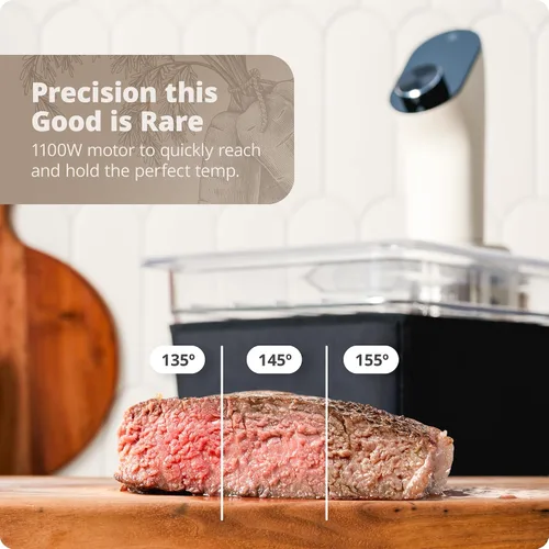 Vista 4 de Greater Goods Cocina Sous Vide de Precisión - Olla de cocción, circulador de inmersión, motor sin escobillas, 1100 vatios (Abedul)