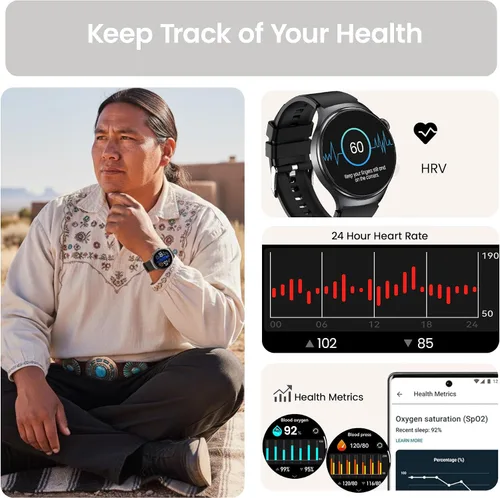 Vista 2 de Reloj inteligente de salud para mujeres y hombres, reloj de seguimiento de actividad física con pantalla de 1.43 pulgadas con frecuencia cardíaca