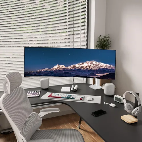 Vista 7 de UPGRAVITY Brazo de monitor blanco para pantallas de 17"-57" de hasta 55 libras, soporte de monitor ultra ancho de aluminio premium para Samsung 49