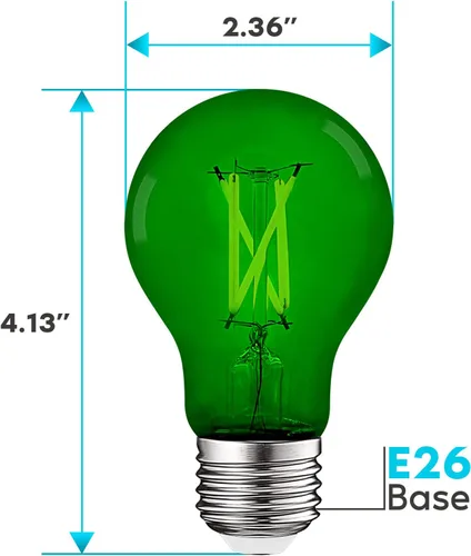 Vista 3 de LUXRITE Bombilla LED A19 Edison verde, 4.5 W (equivalente a 60 W), filamento de vidrio de color, certificación UL, base estándar E26
