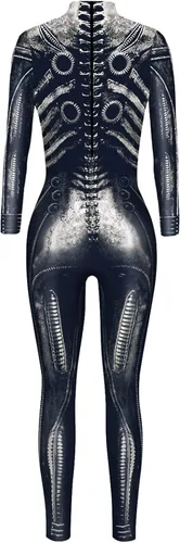 Vista 2 de Body de esqueleto de calavera para mujer, disfraz de esqueleto y hueso de Halloween
