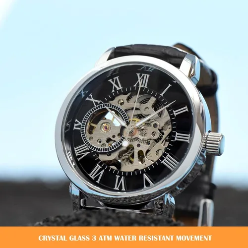 Vista 3 de Reloj calado para hombre con tarjeta de mensaje especial, reloj personalizado para papá, mi vida entera, reloj de esqueleto para hombre, reloj