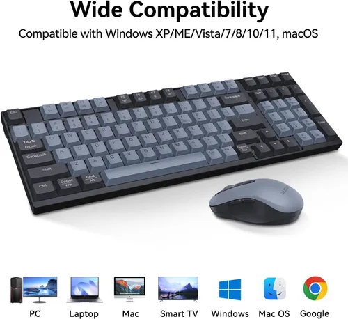 Vista 8 de AUSDOM Combo de teclado y mouse inalámbricos: 98 teclas, teclado silencioso de computadora de 2.4 G y mouse silencioso ajustable de 3 DPI, teclado