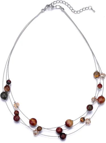 Vista 15 de PEARL&CLUB Collar de cristal en capas para mujer, gargantilla con cadena de plata gruesa, regalos de cumpleaños para mujer