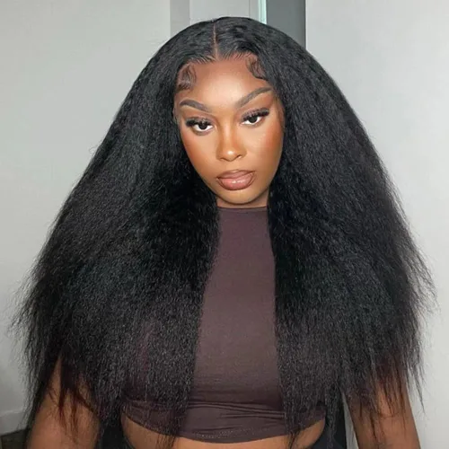 Vista 10 de Peluca negra Kinkycurly con borde 4C, cabello humano 4x4 HD encaje afro rizado cierre peluca para mujeres negras encaje precortado sin pegamento