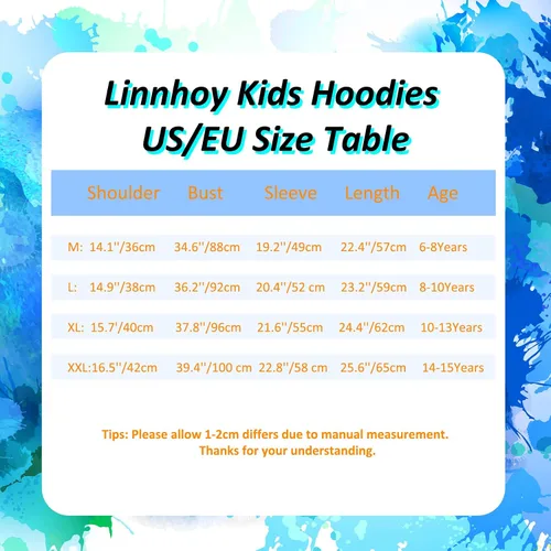 Vista 5 de Linnhoy Sudaderas con capucha para niños y niñas con estampado digital 3D de 6 a 15 años