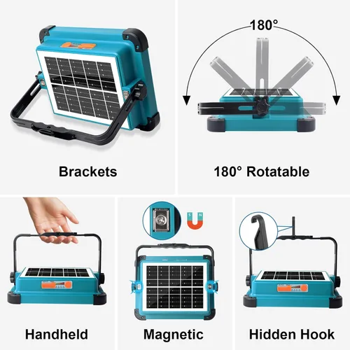 Vista 3 de Luz de trabajo recargable solar, 480 LED 12000 mAh con brillo continuo para lugar de trabajo, batería recargable LED, luz de piso LED, impermeable