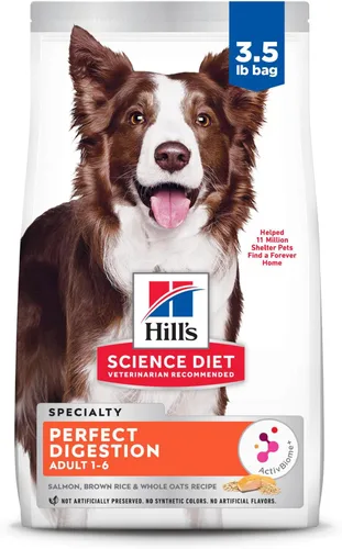 Vista 16 de Hill's Science Diet Perfect Digestion, adulto 1-6, soporte digestivo, alimento seco para perros, pollo, arroz integral y avena entera, bolsa de 3.5
