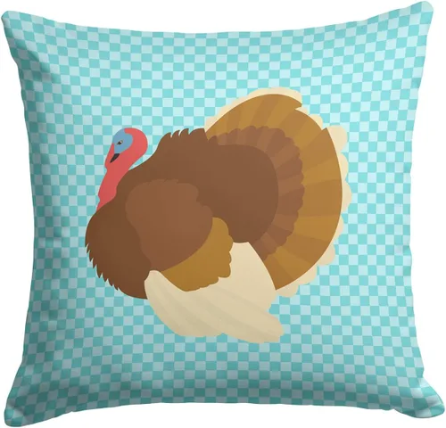 Vista 495 de Caroline's Treasures BB8163PW1414 Beltsville - Almohada decorativa de tela a cuadros pequeños, color blanco, pavo y gallina azul, lavable a máquina
