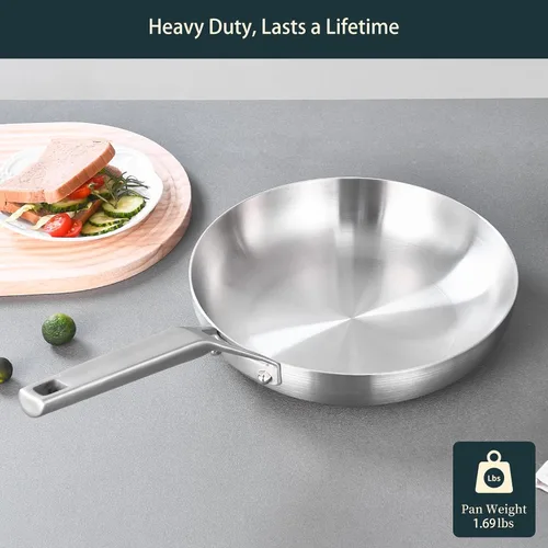 Vista 6 de Yeksum Sartén de acero inoxidable de triple capa completamente adherida de 8 pulgadas, sartenes para tortilla, sartén para huevos, sartén de chef