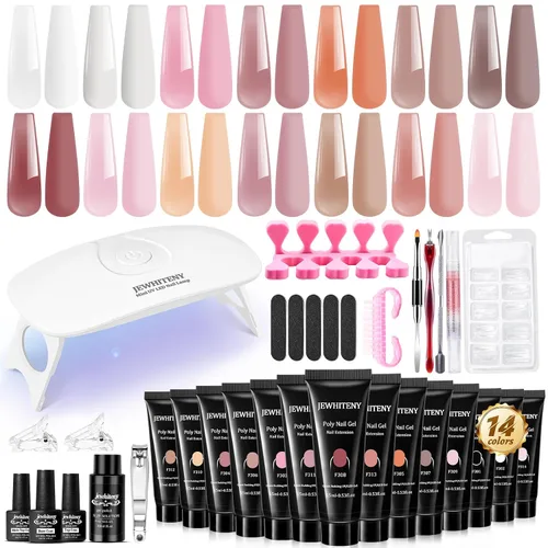 Vista 10 de JEWHITENY Kit de uñas de gel de 14 colores, kit de esmalte de uñas de gel de 27 colores con luz UV todo en uno, kit de iniciación de arte de uñas