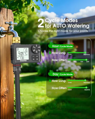 Vista 3 de Insoma Temporizador de agua WiFi para manguera de jardín, temporizador inteligente de aspersores, control remoto por aplicación, temporizadores