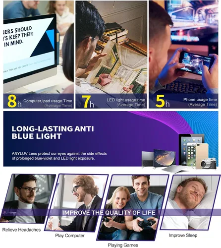 Vista 8 de ANYLUV Gafas de luz azul para hombre + lentes de bloqueo de luz azul para computadora de metal Al-Mg