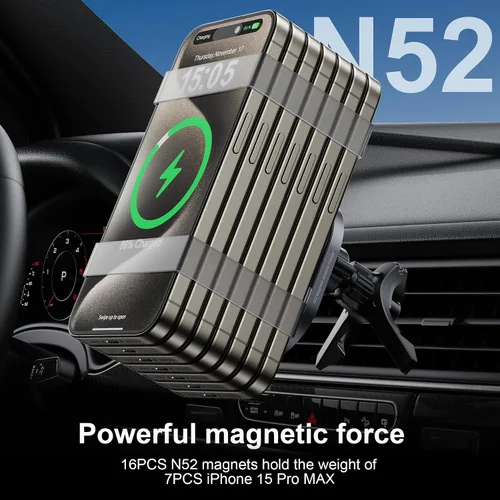 Vista 5 de HURMAI Cargador de coche MagSafe Qi2 de 15 W, para tablero y ventilación de coche, soporte de teléfono inalámbrico para iPhone