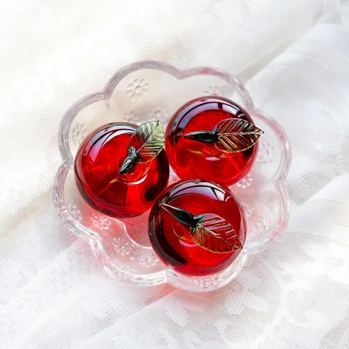 Vista 7 de Figura de manzana roja de vidrio soplado a mano de 2 pulgadas, frutas de cristal, coleccionables, manzanas, adorno decorativo para el hogar