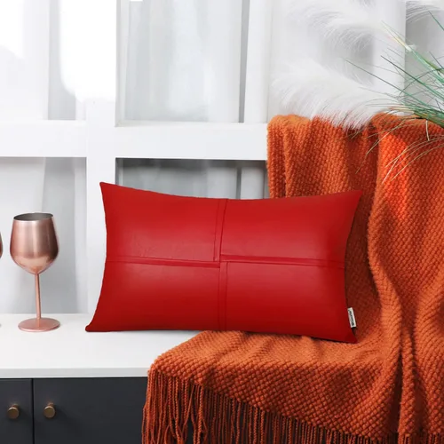 Vista 25 de BRAWARM Fundas de Almohada Decorativas de Cuero Sintético 12 X 20 Pulgadas, Fundas de Almohada Lumbar de Cuero Naranja Paquete de 2, Almohadas