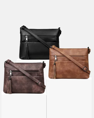 Vista 9 de MASINTOR Bolsos cruzados para mujer, bolso cruzado mediano ligero, bolsos de hombro de cuero suave para mujer con borla